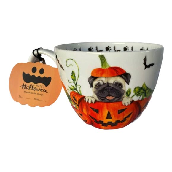 New Portobello by Inspire Halloween Pumpkin Pug Puppy Dog Bone China 20 oz Mug - Picture 1 of 3